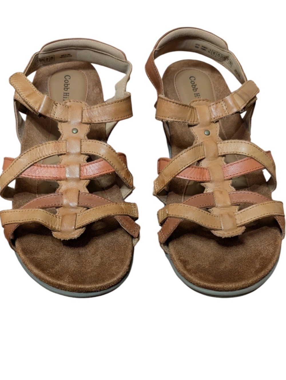 Cobb Hill by Rockport Rubey Woven Leather Strappy Sandals Tan Multi size 10 boho
